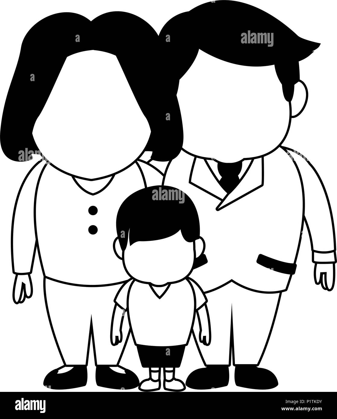 Famille Cute cartoon en noir et blanc Illustration de Vecteur