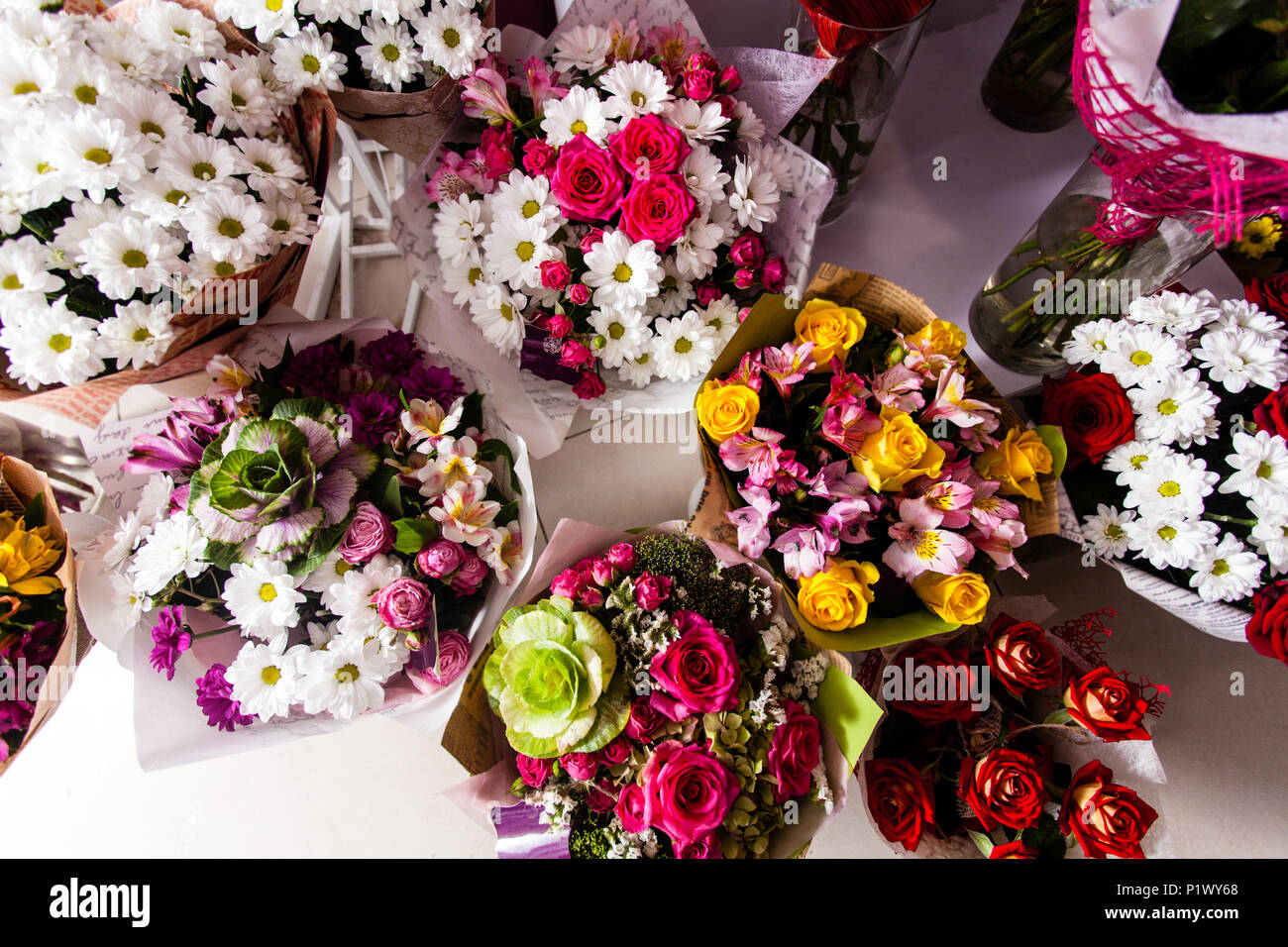Vue de dessus de varieté de bouquets Banque D'Images