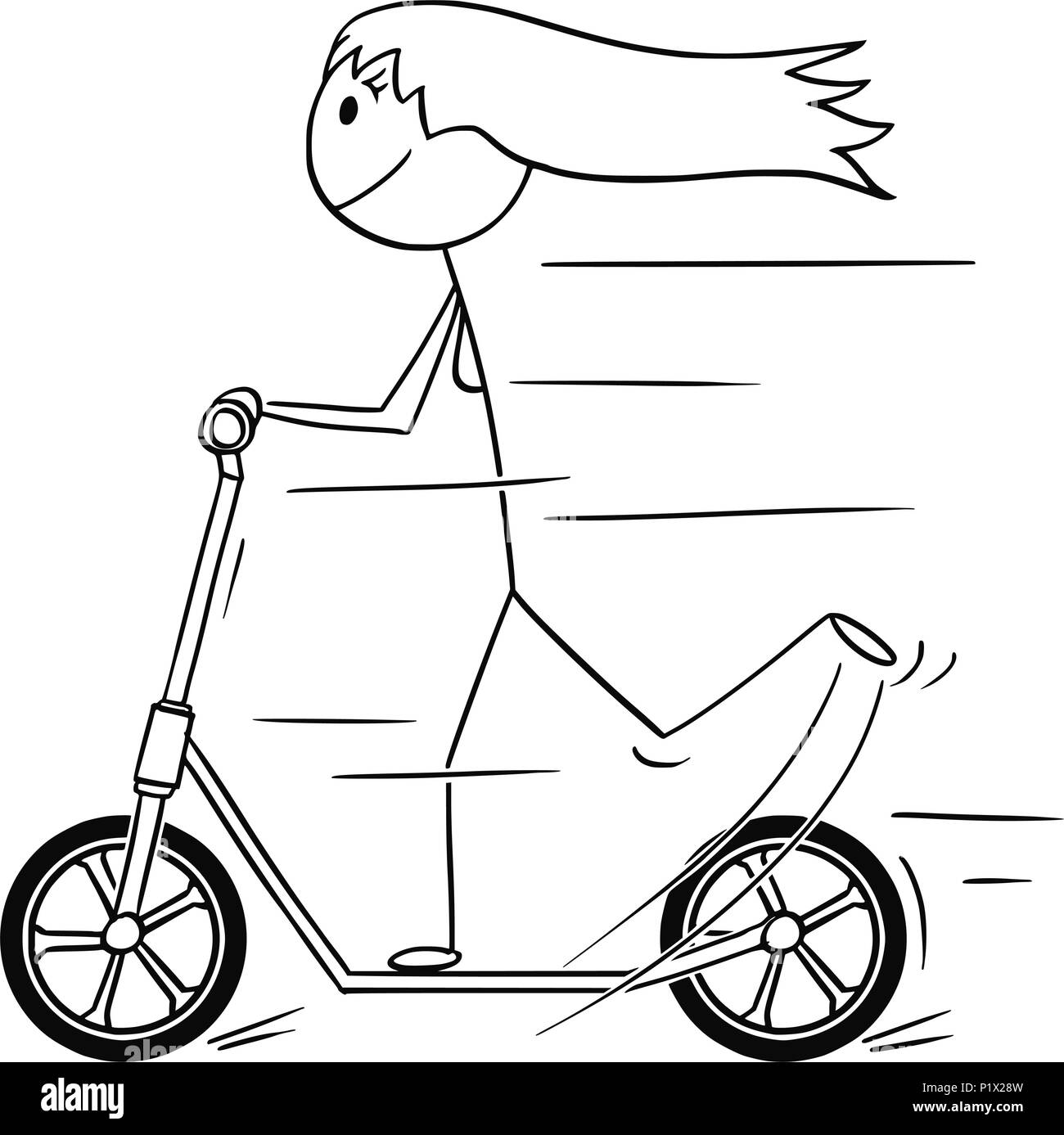 Caricature de femme ou fille équitation le scooter Illustration de Vecteur