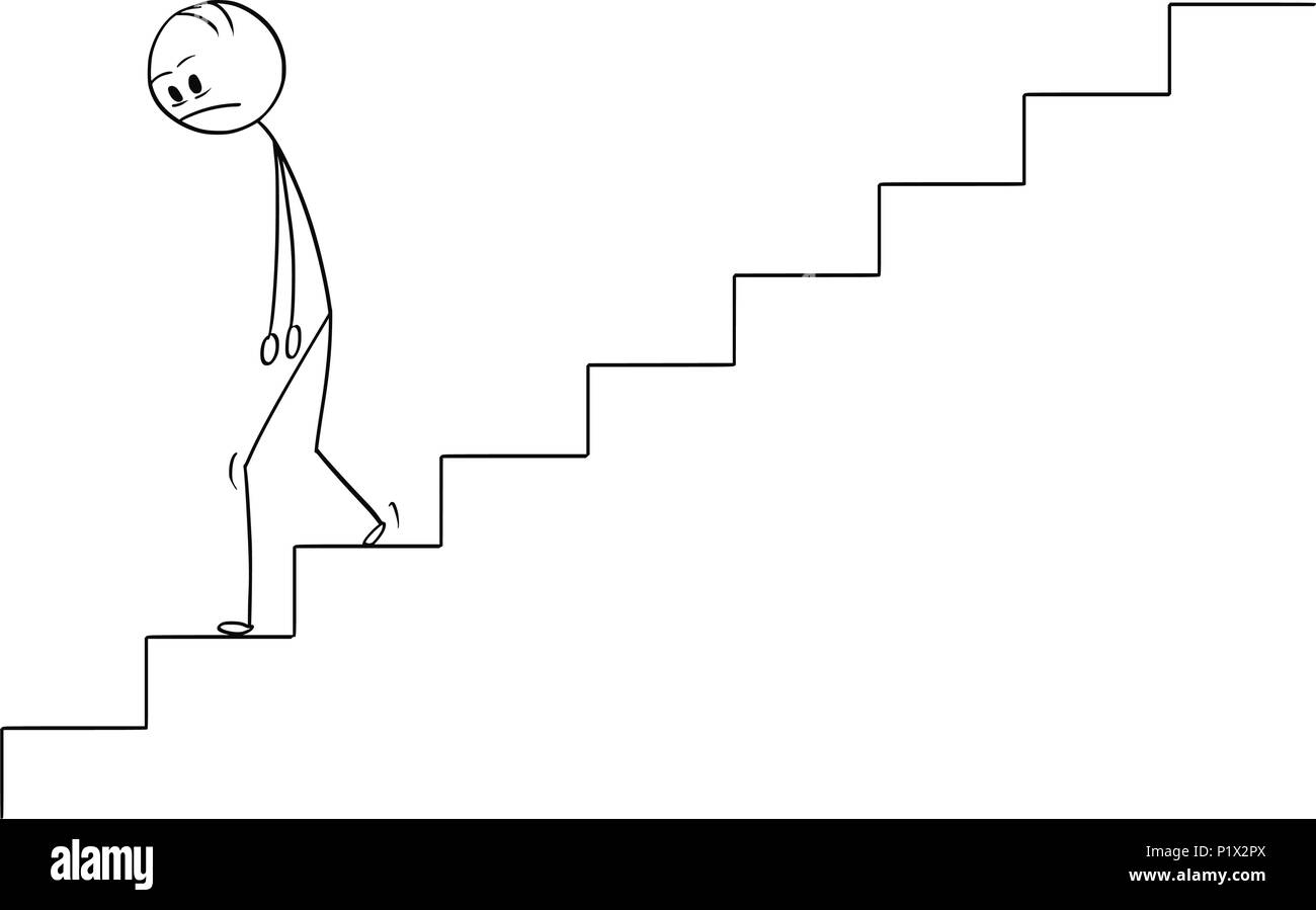 Caricature de l'homme triste et déprimé ou Businessman Walking en bas Illustration de Vecteur