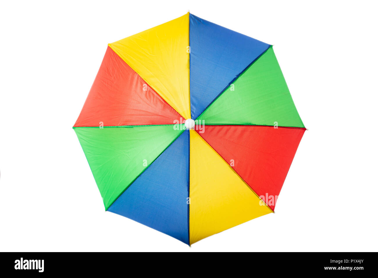 Concept de vacances d'été. Parasol multicolor, isolé sur fond blanc Banque D'Images