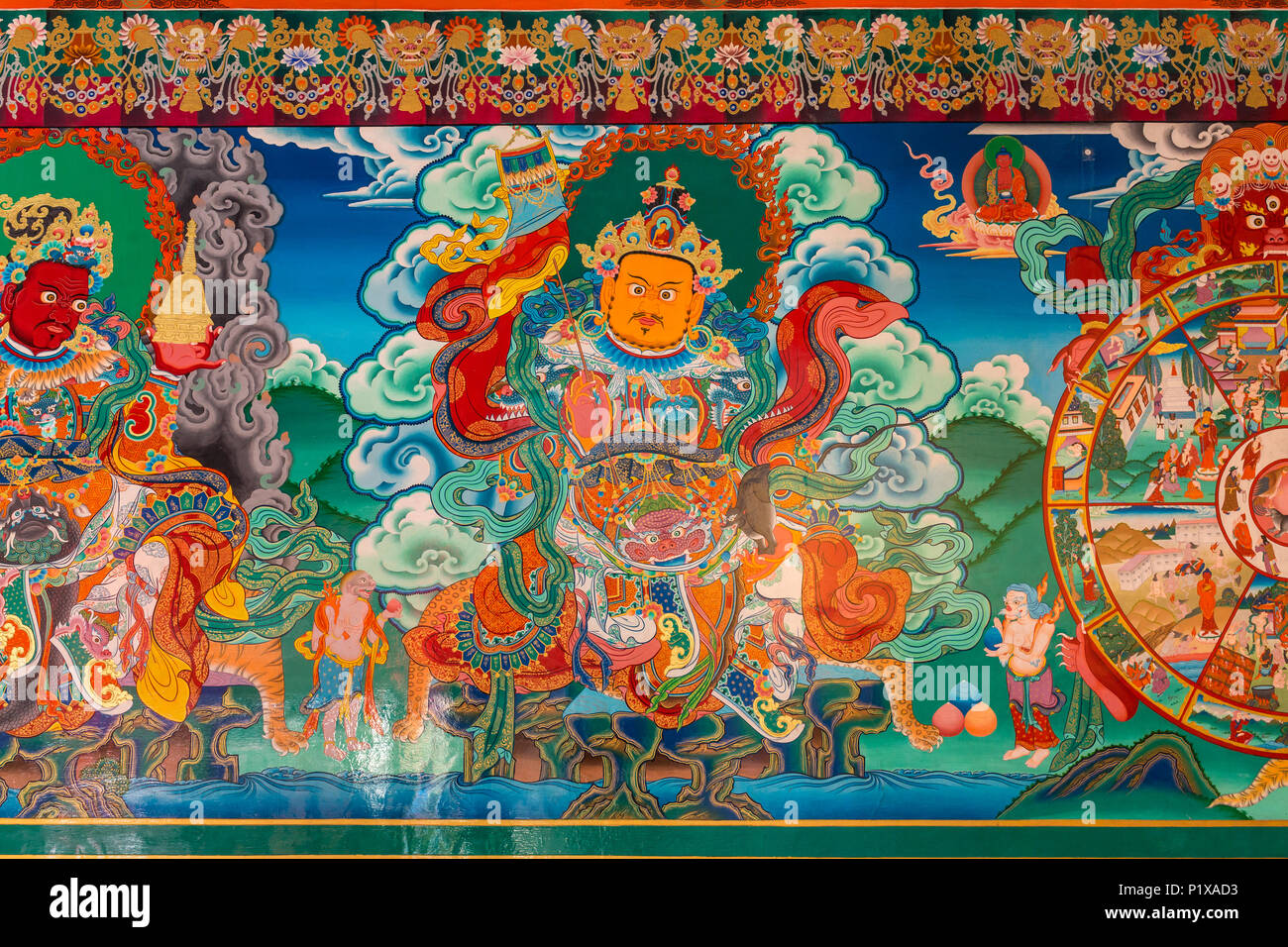 Leh, Inde - le 26 juin 2017 : peintures murales dans le monastère de Stakna gompa bouddhiste temple au Ladakh, Inde Banque D'Images