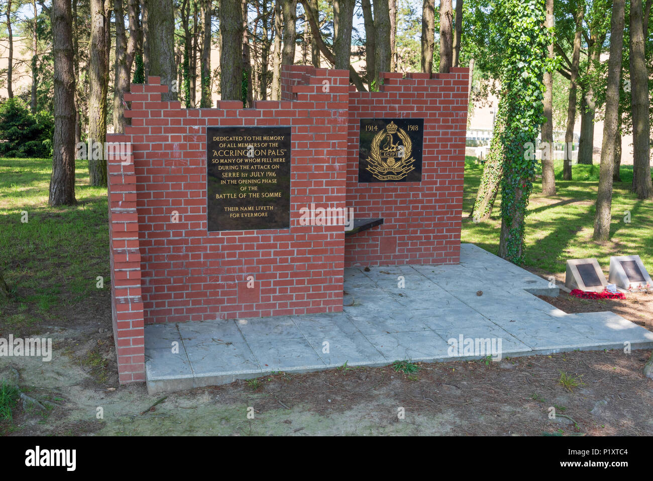 Accrington Pals Mémorial à la 11e (Service) Battalion East Lancashire Regiment, Sheffield Memorial Park, Somme Banque D'Images