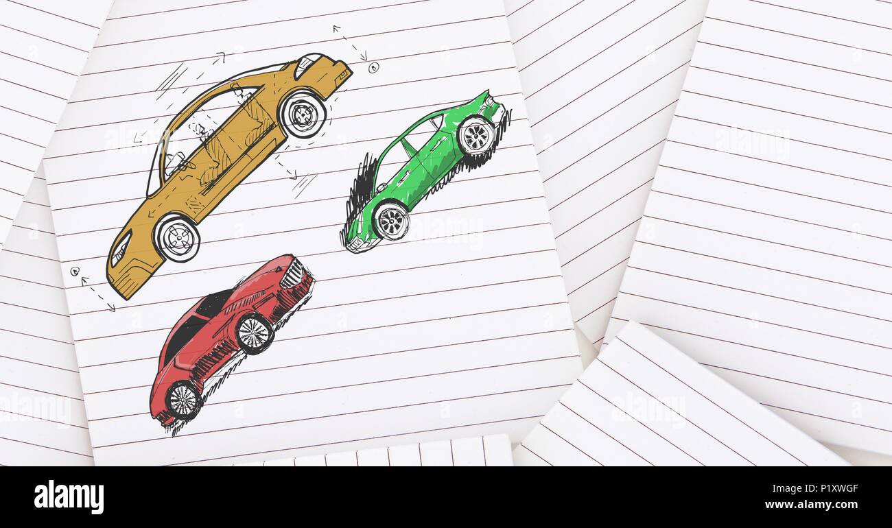 Croquis de voiture dessin à la main sur la feuille de papier Banque D'Images