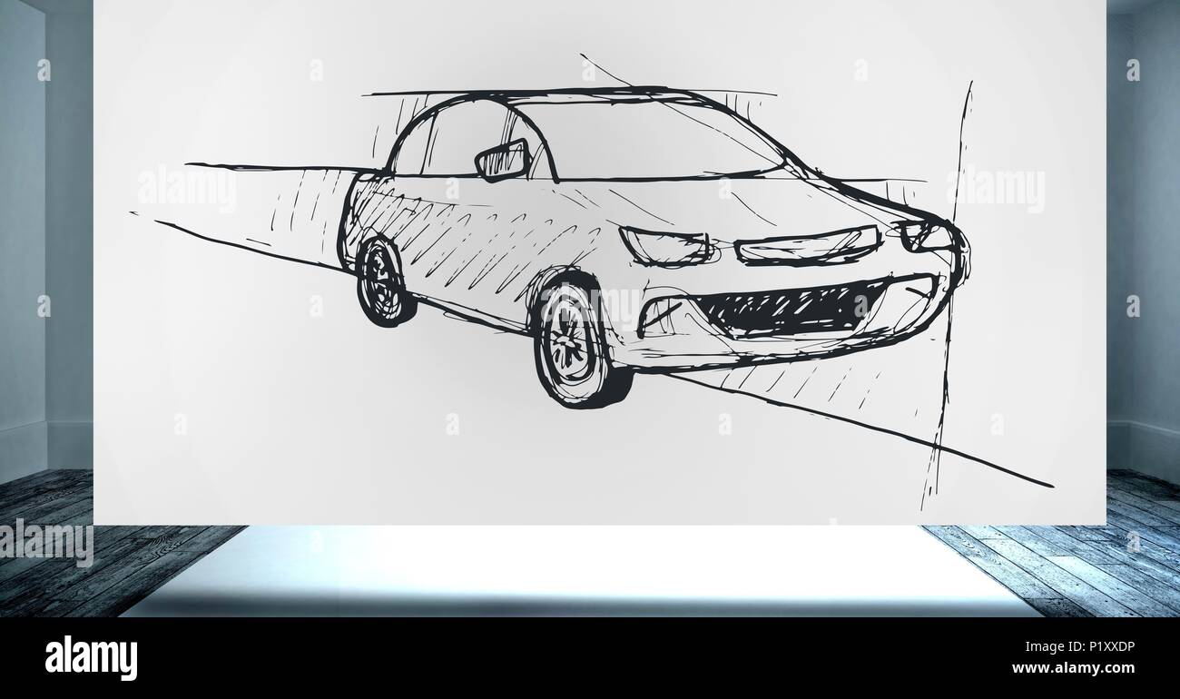 Croquis de voiture dessin à la main à bord Banque D'Images