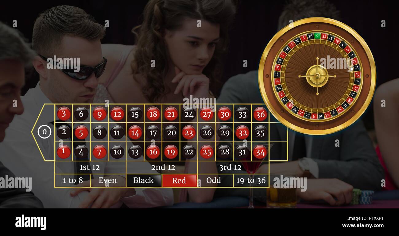 L'interface et les joueurs de roulette dans le casino Banque D'Images