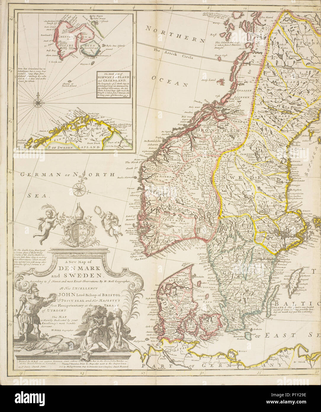 . Norsk bokmål : Nasjonalbibliotekets kartsamling de Kart. Kartet er gitt ut i () og'. Date inconnue. Moll n-nb blds krt 004960014 une nouvelle carte du Danemark et Suède - pas-nb krt 00497 Banque D'Images