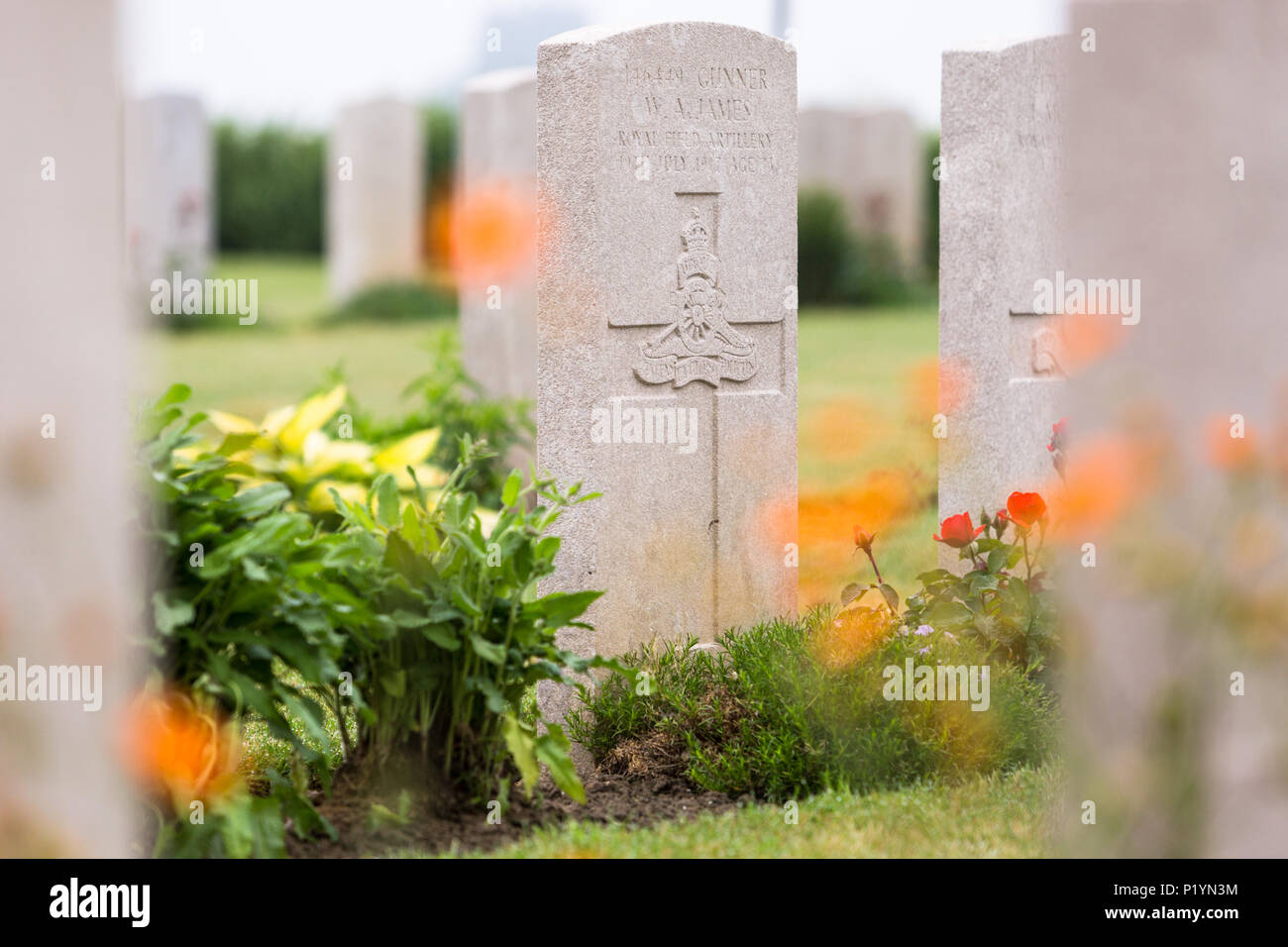 Tombes de Soldats à Bard Cottage cimetière, Ypres, Belgique Banque D'Images