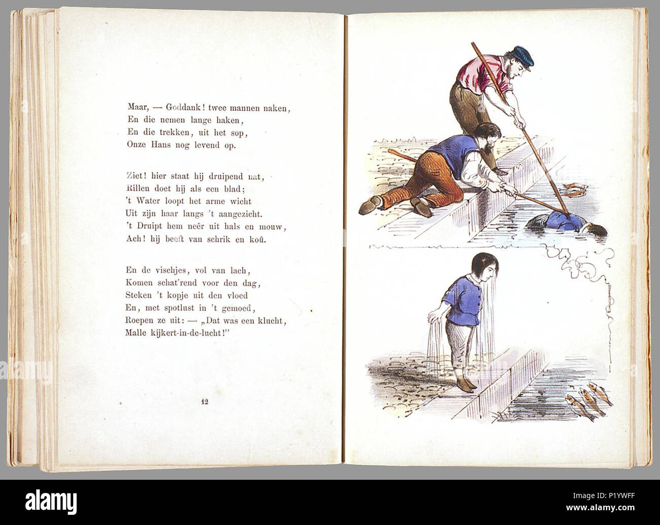 . Prentenboek als een nieuw aardig op het vervolg beroemde Hoogduitsche kinderwerk 'Der' Struwwelpeter voor Nederlandsche jongens en meisjes bewerkt / W.P. porte Razoux. Heruitgave in a general sense rencontré nieuwe illustraties die met de côté ingekleurd zijn. // Heruitgave 20 p., 16 pl. bl : handgekl. lith // Datering : niet dans Rühle : c'Kinder, schatting van Theo Gielen // Twee verhalen (de vliegende Robert en Hans Kijk-en-de-lucht) komen uit de Duitse versie 2e uit 1858 van Der Struwwelpeter de Heinrich Hoffmann, de andere verhalen uit 'Der Grüne Bub' // De keerzijde van de illustraties est onbedrukt // B Banque D'Images