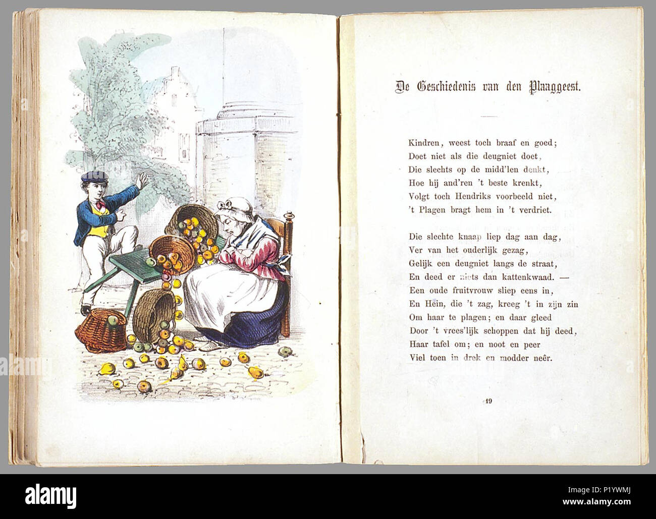 . Prentenboek als een nieuw aardig op het vervolg beroemde Hoogduitsche kinderwerk 'Der' Struwwelpeter voor Nederlandsche jongens en meisjes bewerkt / W.P. porte Razoux. Heruitgave in a general sense rencontré nieuwe illustraties die met de côté ingekleurd zijn. // Heruitgave 20 p., 16 pl. bl : handgekl. lith // Datering : niet dans Rühle : c'Kinder, schatting van Theo Gielen // Twee verhalen (de vliegende Robert en Hans Kijk-en-de-lucht) komen uit de Duitse versie 2e uit 1858 van Der Struwwelpeter de Heinrich Hoffmann, de andere verhalen uit 'Der Grüne Bub' // De keerzijde van de illustraties est onbedrukt // B Banque D'Images