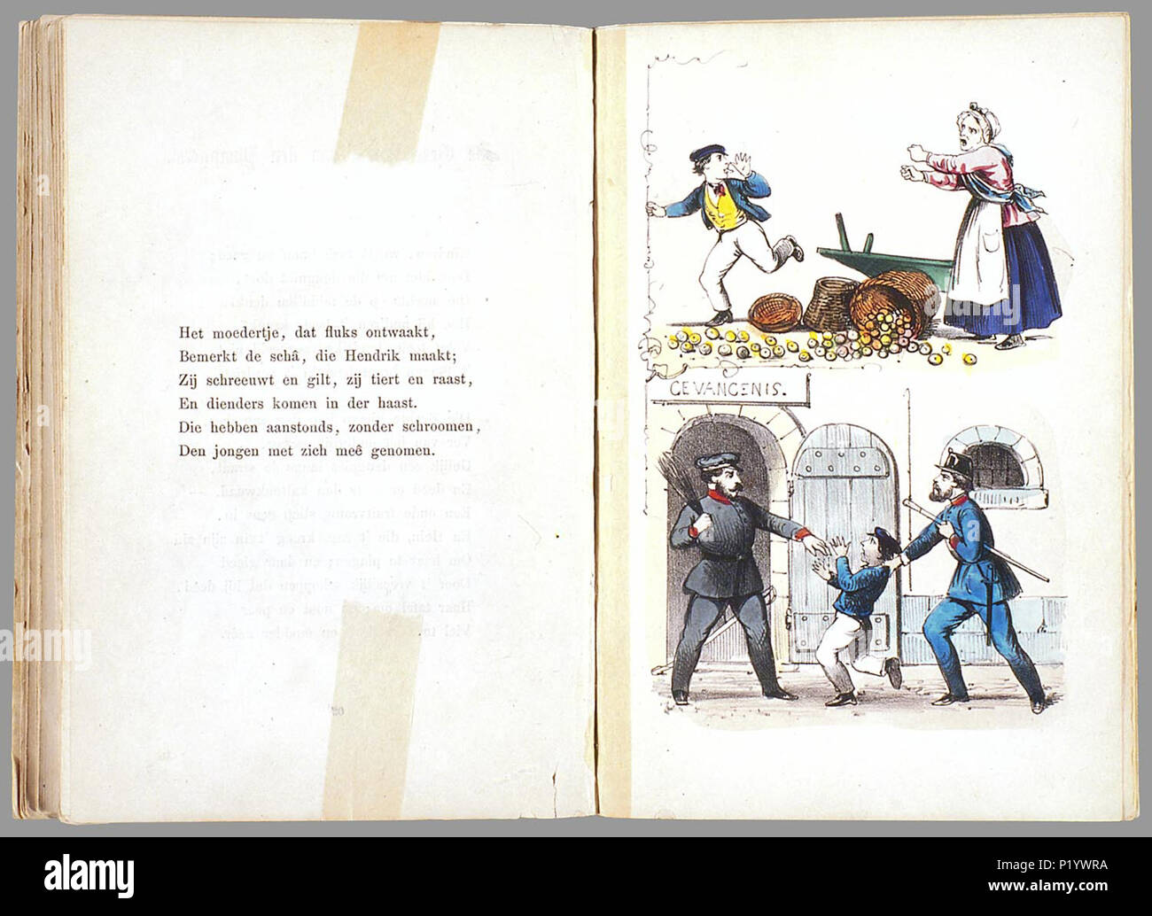 . Prentenboek als een nieuw aardig op het vervolg beroemde Hoogduitsche kinderwerk 'Der' Struwwelpeter voor Nederlandsche jongens en meisjes bewerkt / W.P. porte Razoux. Heruitgave in a general sense rencontré nieuwe illustraties die met de côté ingekleurd zijn. // Heruitgave 20 p., 16 pl. bl : handgekl. lith // Datering : niet dans Rühle : c'Kinder, schatting van Theo Gielen // Twee verhalen (de vliegende Robert en Hans Kijk-en-de-lucht) komen uit de Duitse versie 2e uit 1858 van Der Struwwelpeter de Heinrich Hoffmann, de andere verhalen uit 'Der Grüne Bub' // De keerzijde van de illustraties est onbedrukt // B Banque D'Images