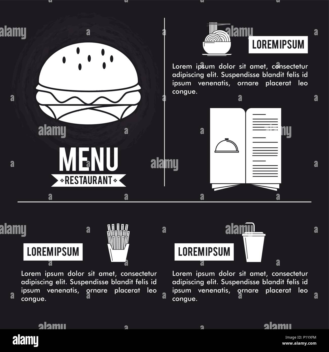 Restaurant menu infographie en noir et blanc Image Vectorielle Stock ...