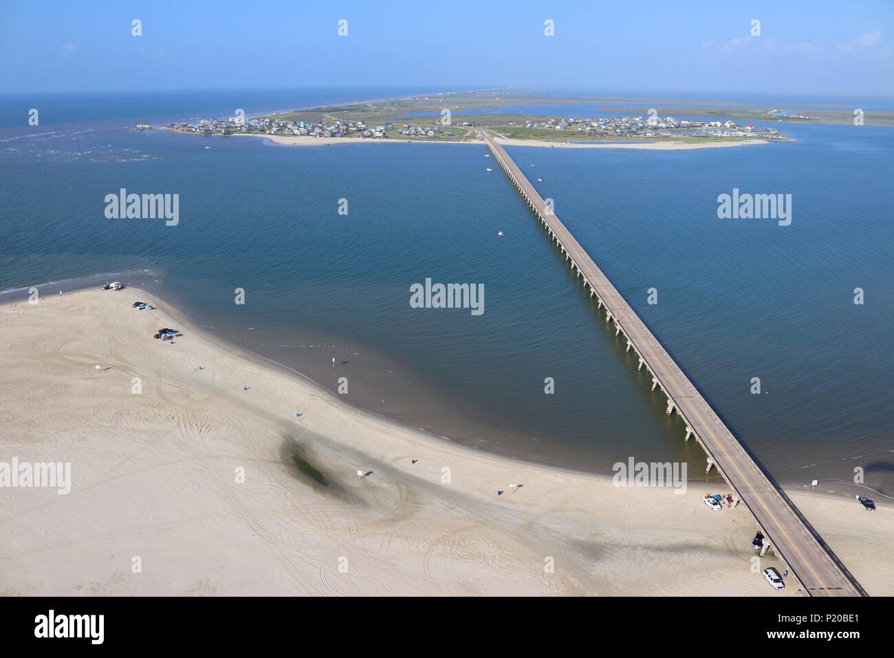 Vue aérienne de la côte du golfe du Texas, Galveston Island en direction de San Luis, États-Unis d'Amérique. Banque D'Images