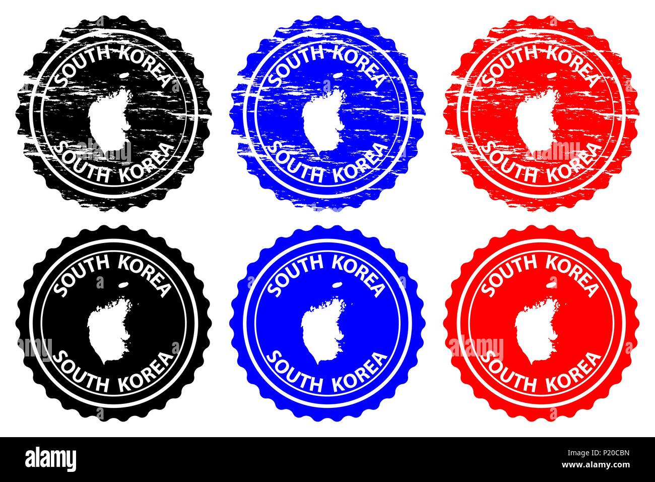 Corée du Sud - timbres en caoutchouc - vecteur, République de Corée - sticker carte - noir, bleu et rouge Illustration de Vecteur