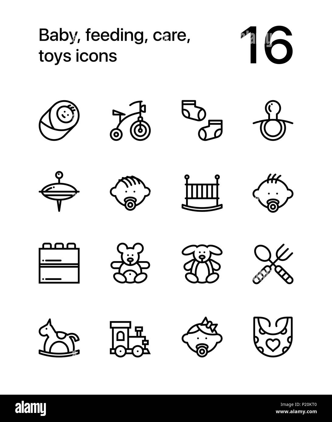 Bébé, l'alimentation, aux soins, de jouets et d'icônes pour le web et les terminaux mobiles pack 2 Illustration de Vecteur