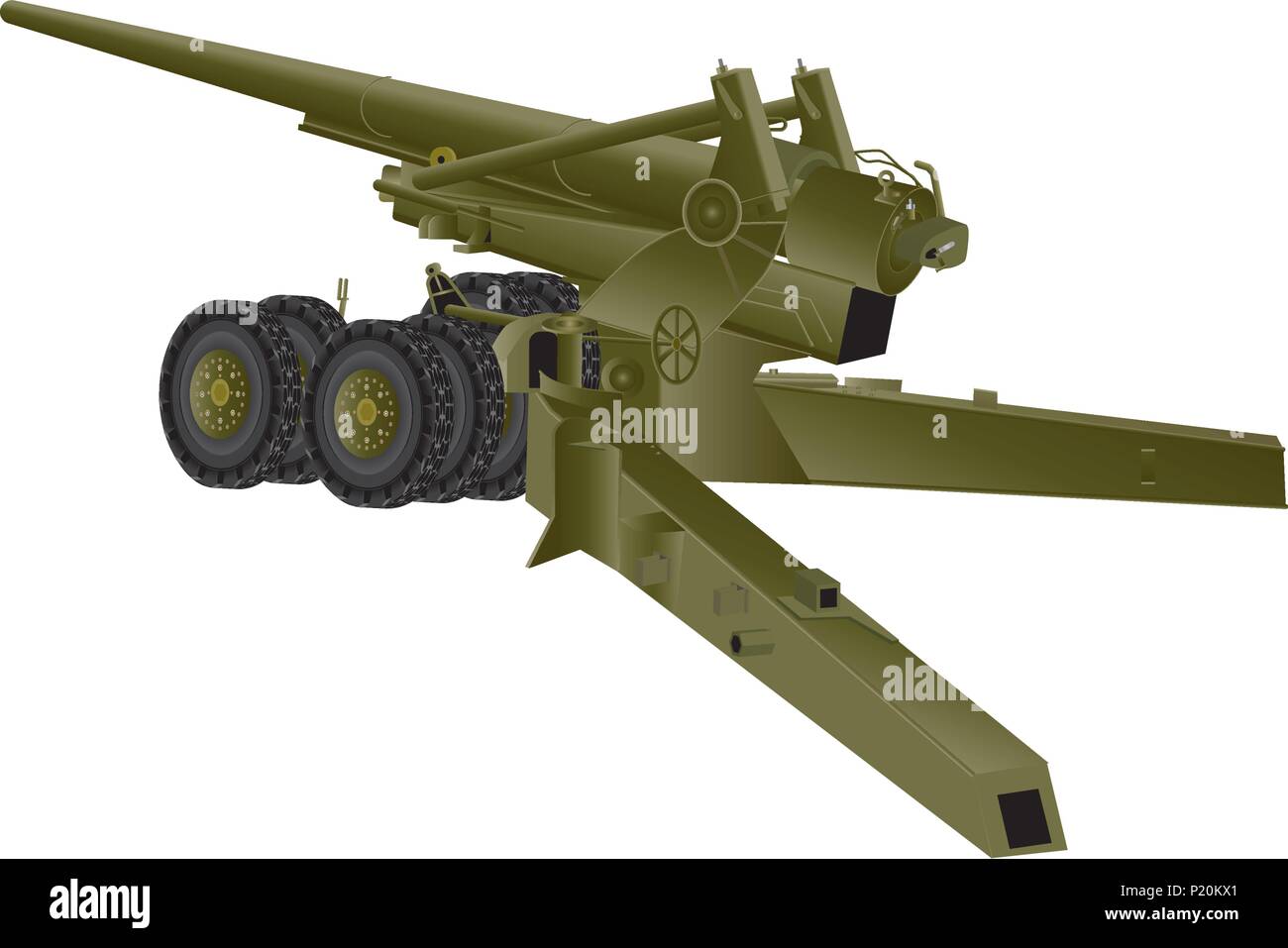 Une guerre mondiale deux dca et Anti Tank Canon sur un affût de canon de 8 position de tir avec des sentiers longue isolated on white Illustration de Vecteur