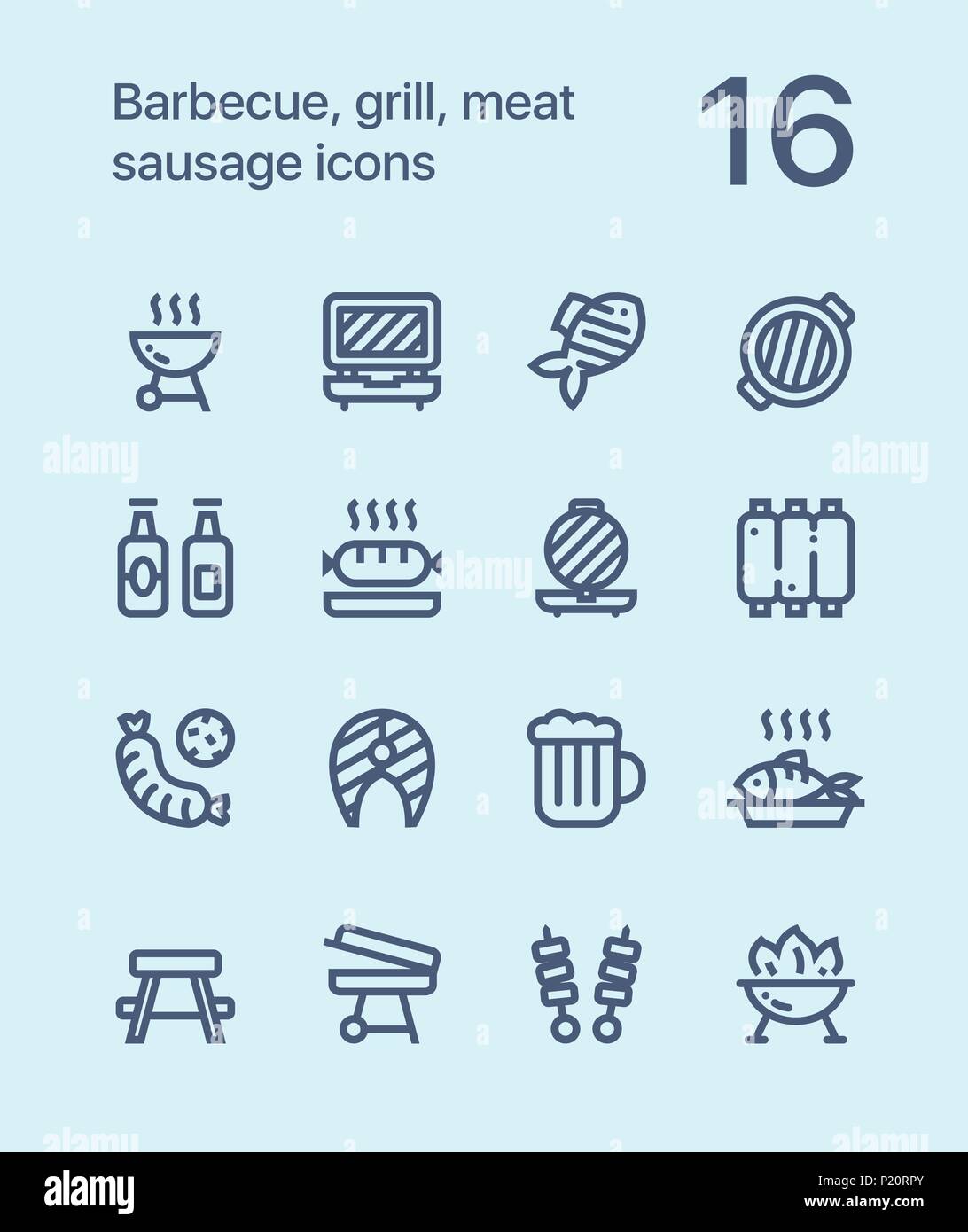 Contours barbecue, grill, viandes, saucisses et d'icônes pour le web et les terminaux mobiles pack 2 Illustration de Vecteur
