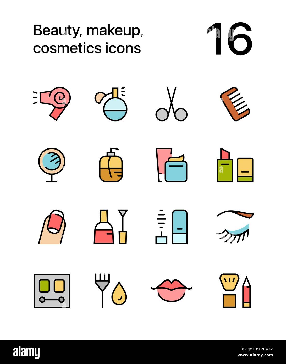Beauté, cosmétiques de couleur, d'un miroir et d'icônes pour le web et les terminaux mobiles pack 1 Illustration de Vecteur