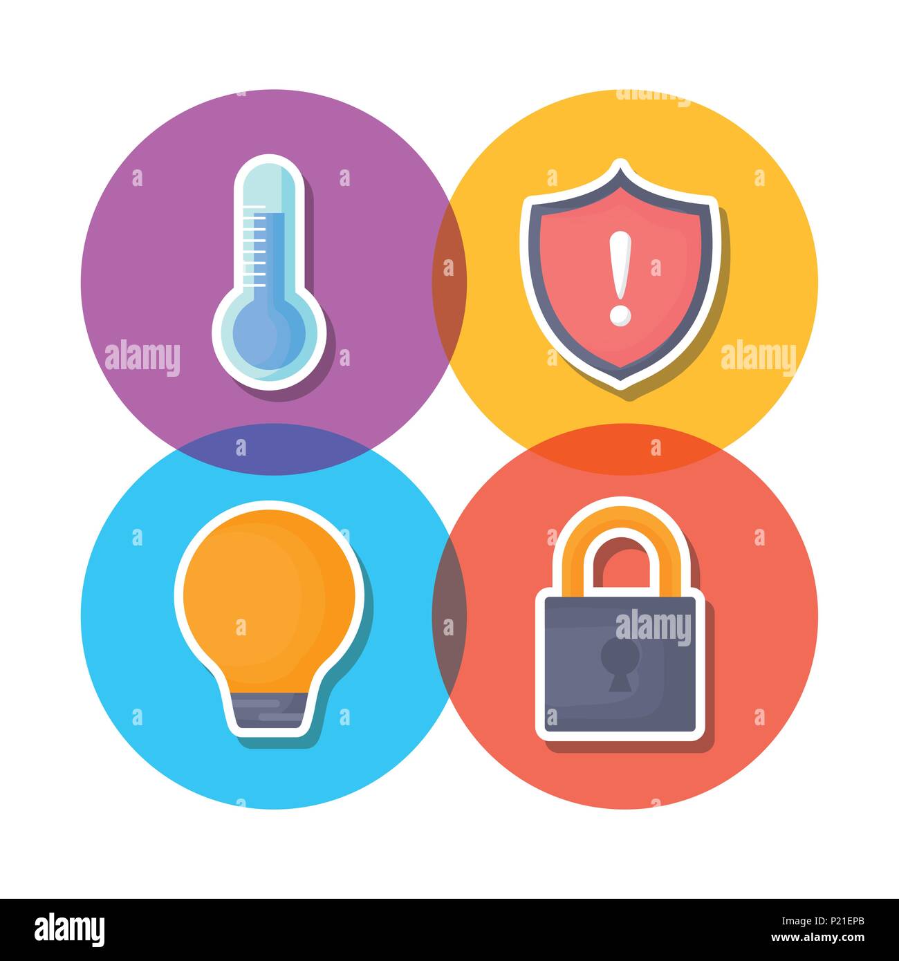 Icon Set de smart home design sur fond blanc et des cercles colorés, vector illustration Illustration de Vecteur