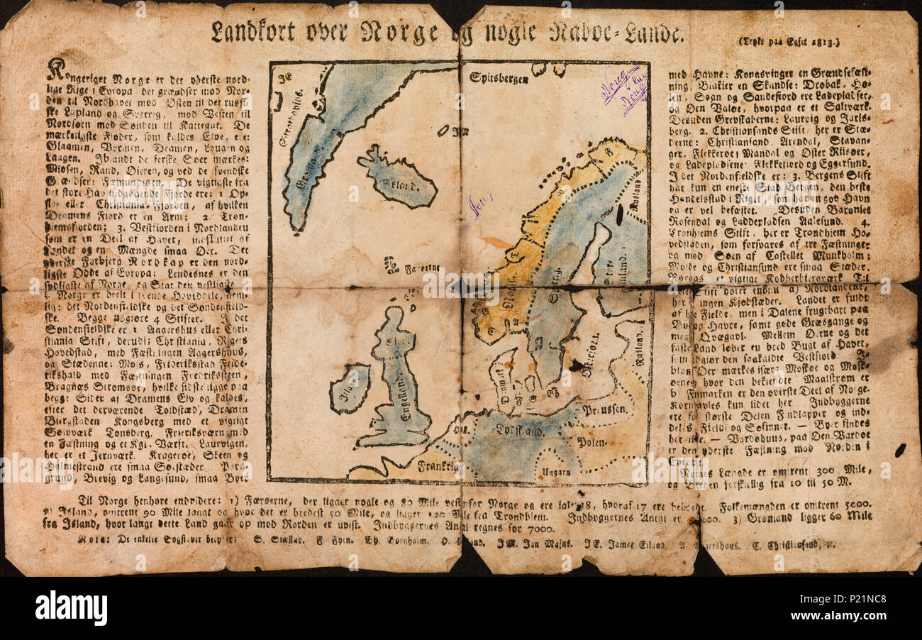 . Norsk bokmål : Nasjonalbibliotekets kartsamling de Kart. Kartet er gitt ut je Egset (1813) og'Skandinavia, Norden. avant 1813. Aarflot, Sivert Knudssøn 171 plus Landkort Norge og nogle Naboe-Lande - pas-nb krt 01037 Banque D'Images