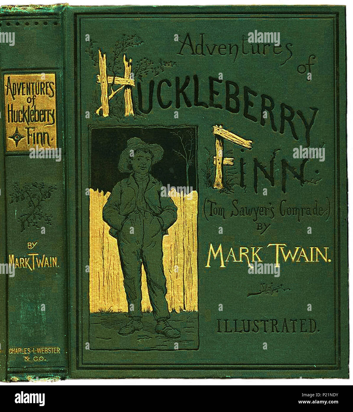 . Anglais : Couverture du livre "Les Aventures de Huckleberry Finn" de Mark Twain, 1884 . 1884. E.w. Kemble (1861-1933) - illustrator 152 Huckleberry Finn book Banque D'Images