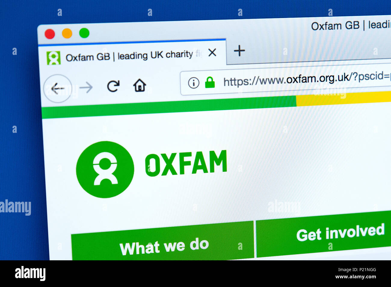 Londres, Royaume-Uni - 22 février 2018 : La page d'accueil du site Web officiel de Oxfam - la Confédération des organismes de bienfaisance indépendants autour de la Banque D'Images