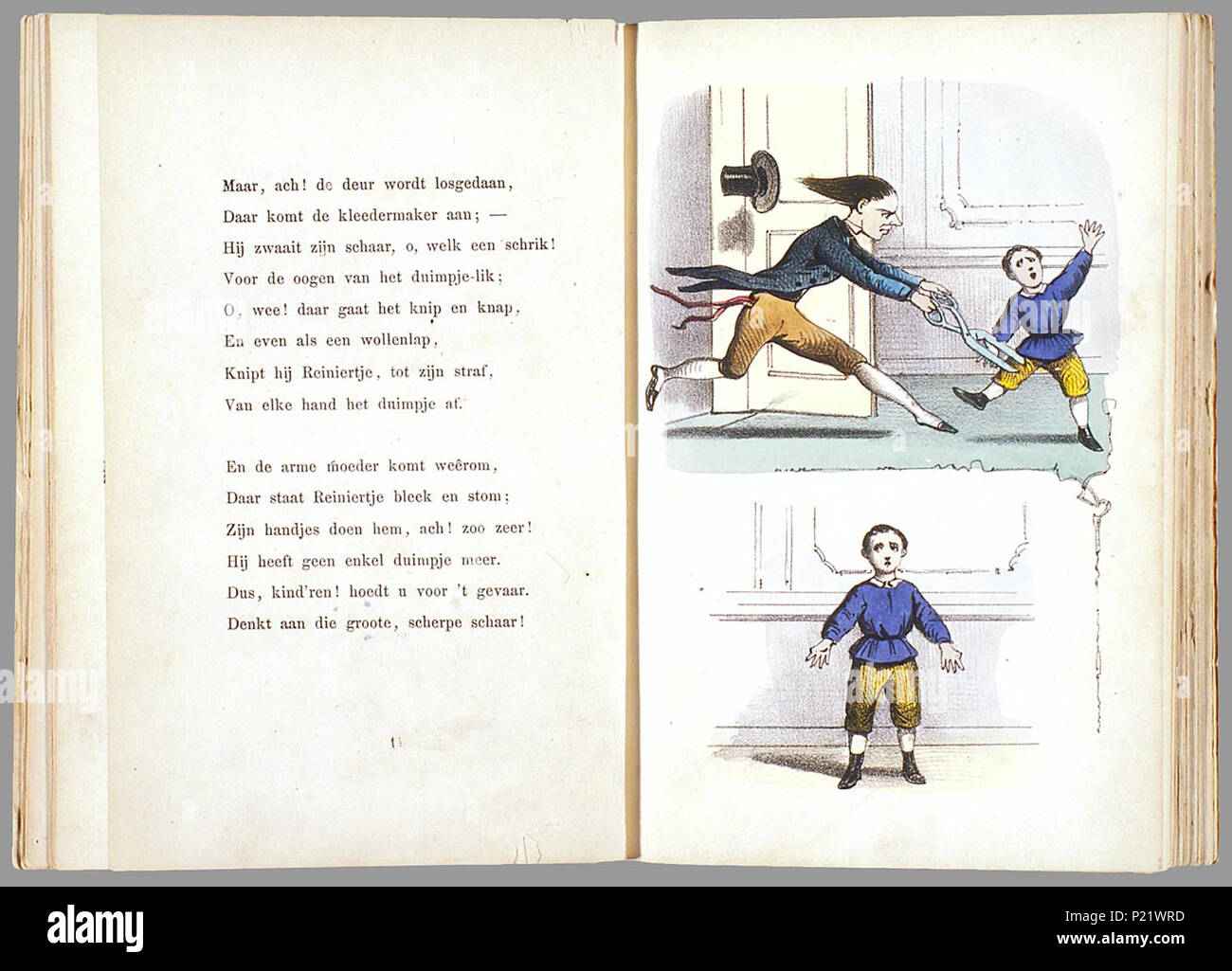 . Prentenboek leerzame een aardig rencontré vertellingen, naar het beroemde Hoogduitsche kinderwerk 'Der' Struwwelpeter voor Nederlandsche jongens en meisjes bewerkt / W.P. porte Razoux. Heruitgave in a general sense rencontré nieuwe illustraties die met de côté ingekleurd zijn. // Heruitgave 20 p., 16 pl. bl : handgekl. lith // De oorspronkelijke auteur est Heinrich Hoffmann // Datering : niet dans Rühle : c'Kinder, schatting Theo Gielen // De keerzijde van de illustraties est onbedrukt // bevat 8 verhalen : De Geschiedenis van den wreeden ; Jan De Geschiedenis van de zwarte jongens ; De Geschiedenis van den wilden jage Banque D'Images