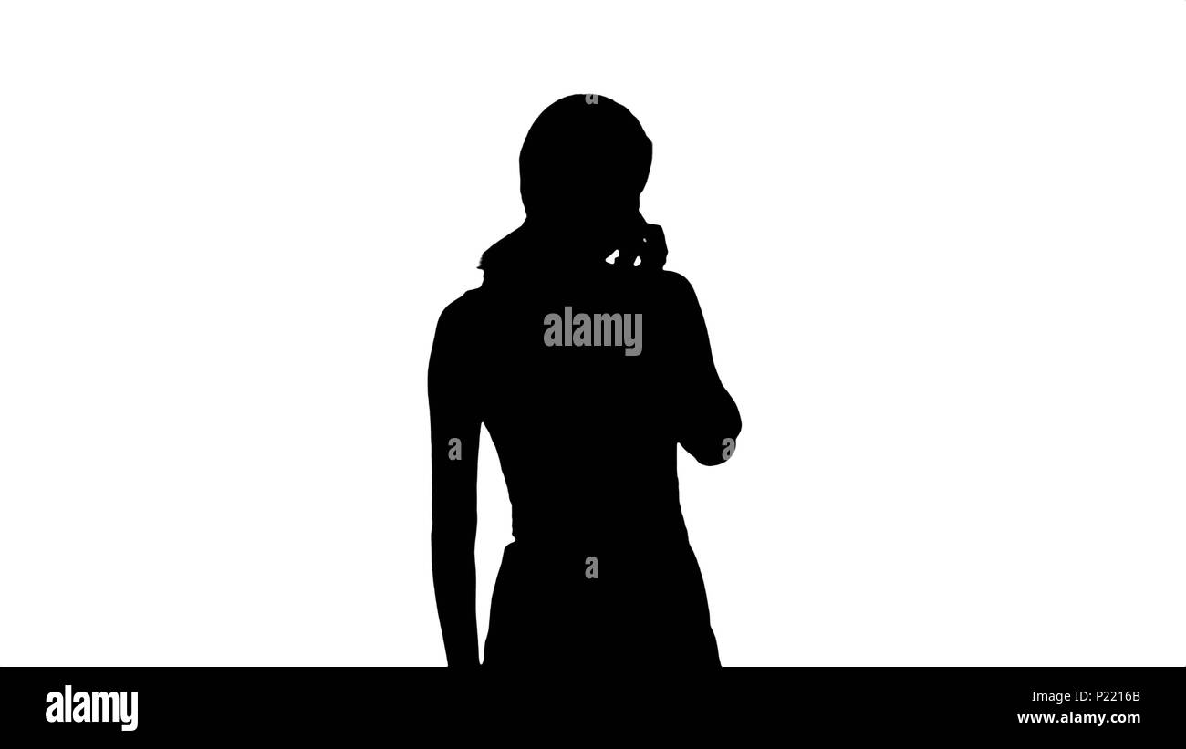 Silhouette Portrait of smiling business woman phone talking Banque D'Images