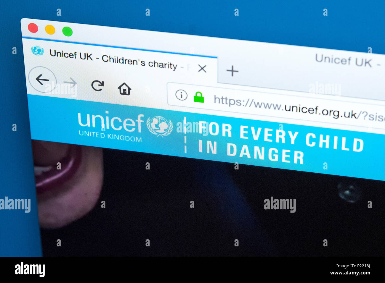 Londres, Royaume-Uni - 24 février 2018 : La page d'accueil du site web officiel de l'UNICEF - le Fonds des Nations Unies pour l'enfance, le 24 février 2018. Banque D'Images