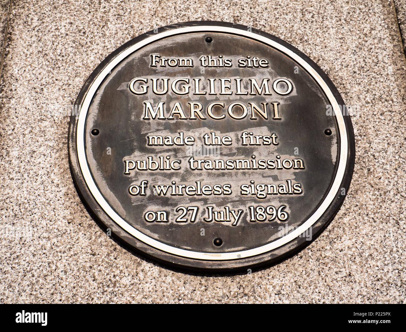 Plaque à Guglielmo Marconi BT Siège social, City of London, Londres, Angleterre, RU, FR. Banque D'Images