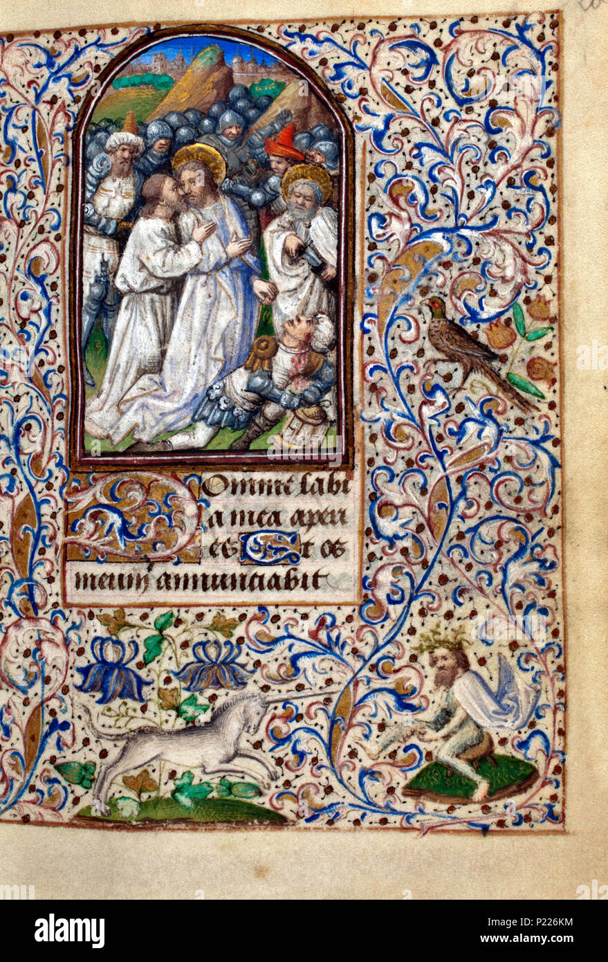 . Folio 020r du livre d'heures de Simon de varie - KB 74 G37a . Folio 020r du livre d'heures de Simon de varie - KB 74 G37une miniature sur le folio 020r l'Arrestation du Christ - le baiser de Judas ; l'oreille de Malchus coupé par saint Pierre . 1455 34 Livre d'heures de Simon de varie - KB 74 G37a - Folio 020r Banque D'Images