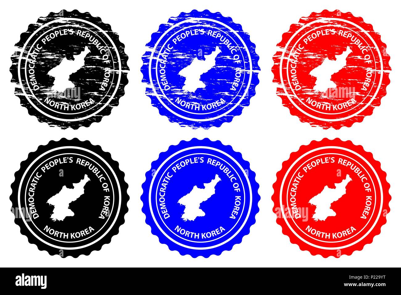 La Corée du Nord - timbres en caoutchouc - vecteur, République populaire démocratique de Corée (RPDC, PRK, la RPD de Corée, RPD de Corée) ou carte - sticker - noir, bleu une Illustration de Vecteur