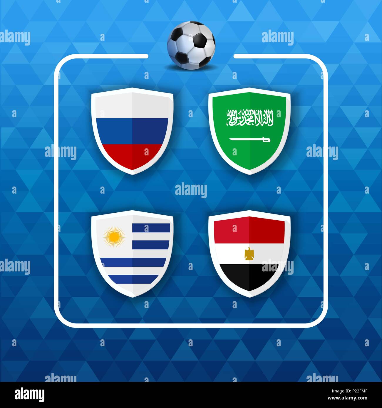 Championnat de soccer horaire de l'événement. Un groupe de l'équipe de pays  Liste des jeux match de football. Comprend la Russie, l'Arabie saoudite,  l'Égypte et de l'Uruguay. Vecteur EPS10 Image Vectorielle Stock -