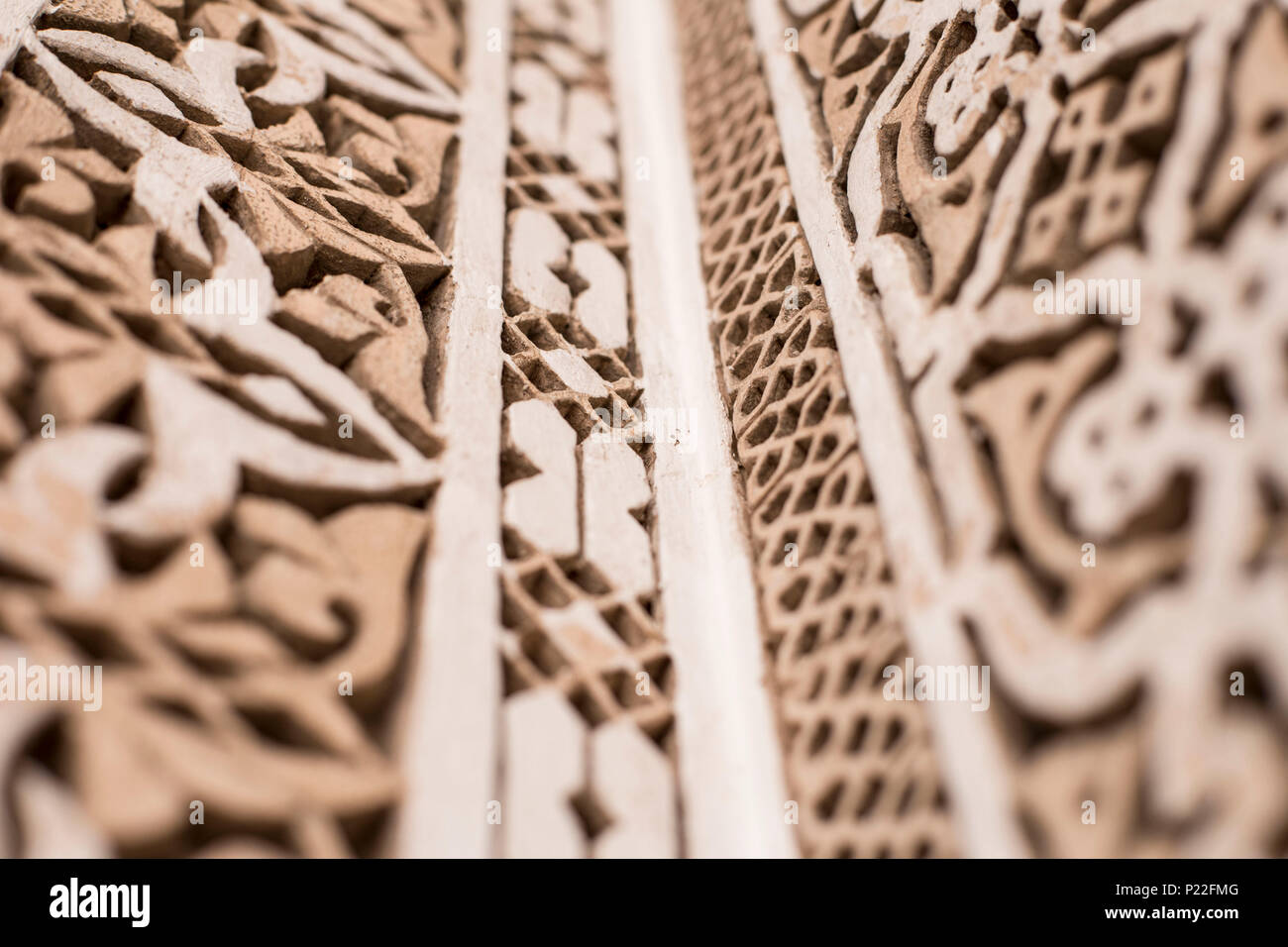 Détail architectural dans le musée de Marrakech, Ben Youssef, Marrakech-Médina 40000, Maroc Banque D'Images