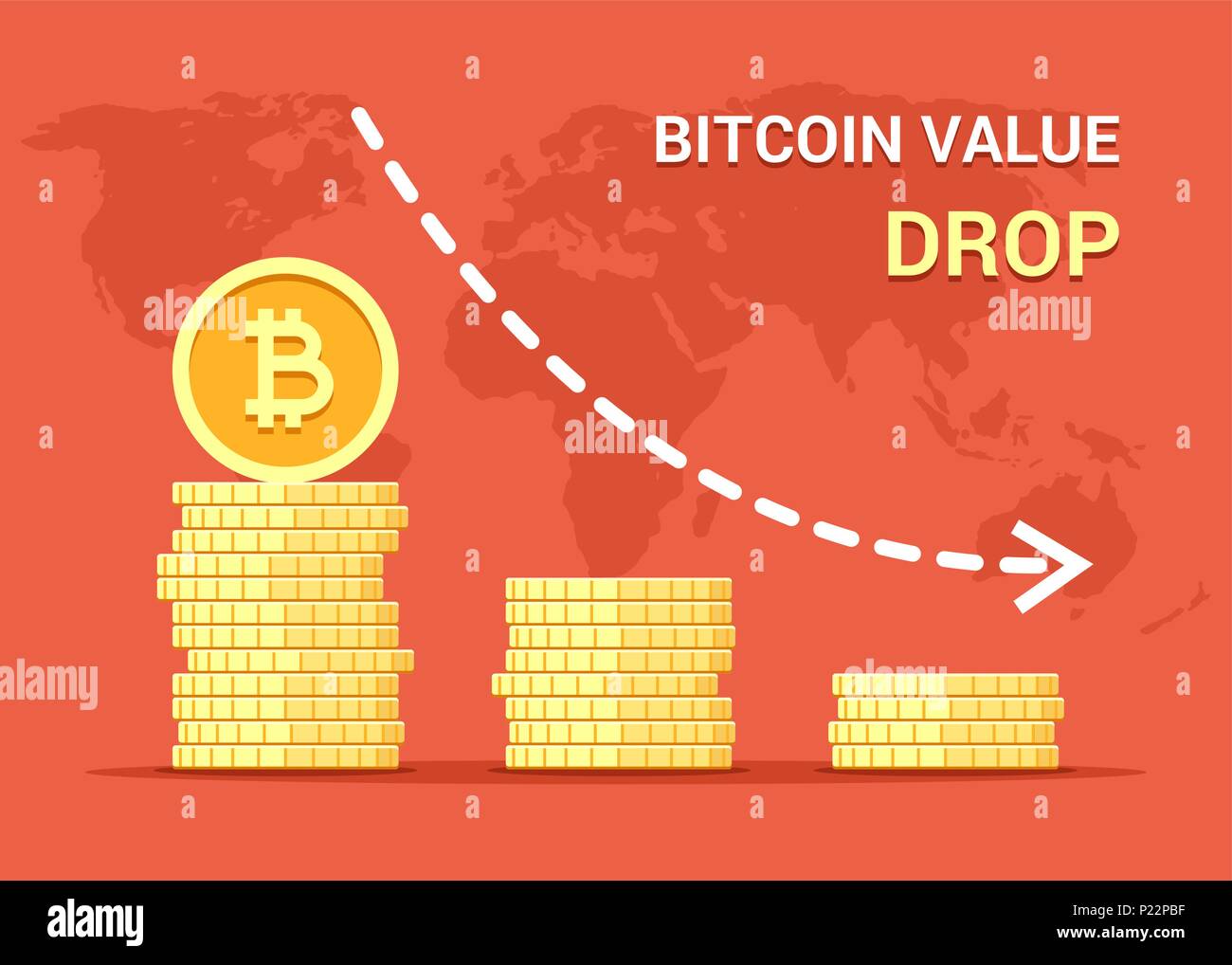Liste déroulante valeur Bitcoin concept illustration. Des piles de pièces d'or télévision vecteur Illustration de Vecteur