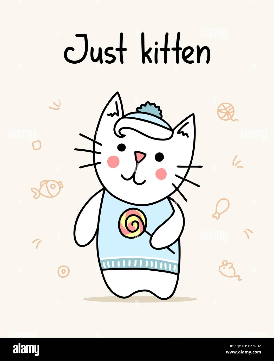 Petit Chat Mignon Enfant Avec Des Bonbons Chaton Tout Vecteur Illustration Animaux Television Poster Image Vectorielle Stock Alamy