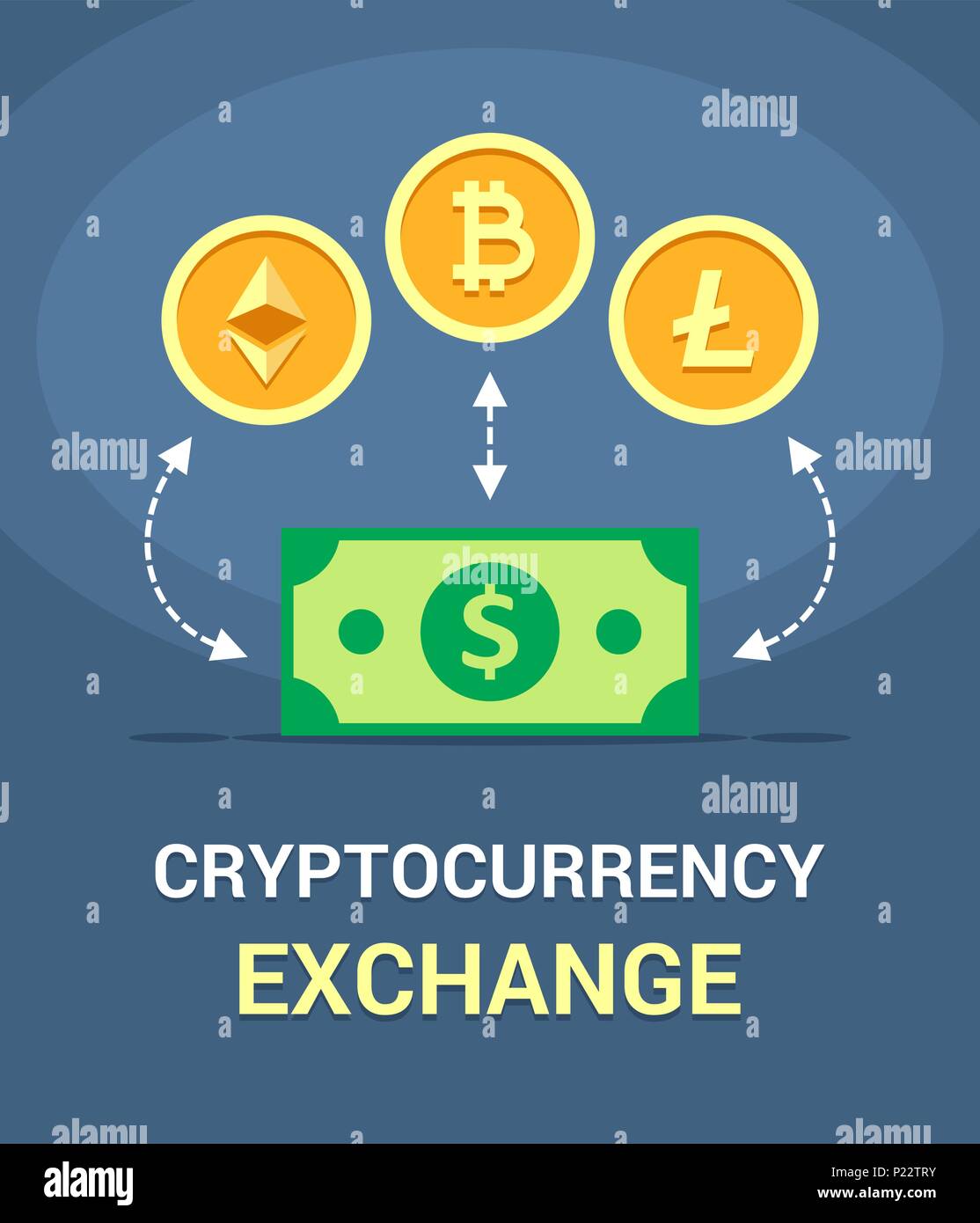 Bitcoin Litecoin cryptocurrencies trois, et l'opération de change Ethereum. Télévision vecteur illustration moderne crypto Illustration de Vecteur