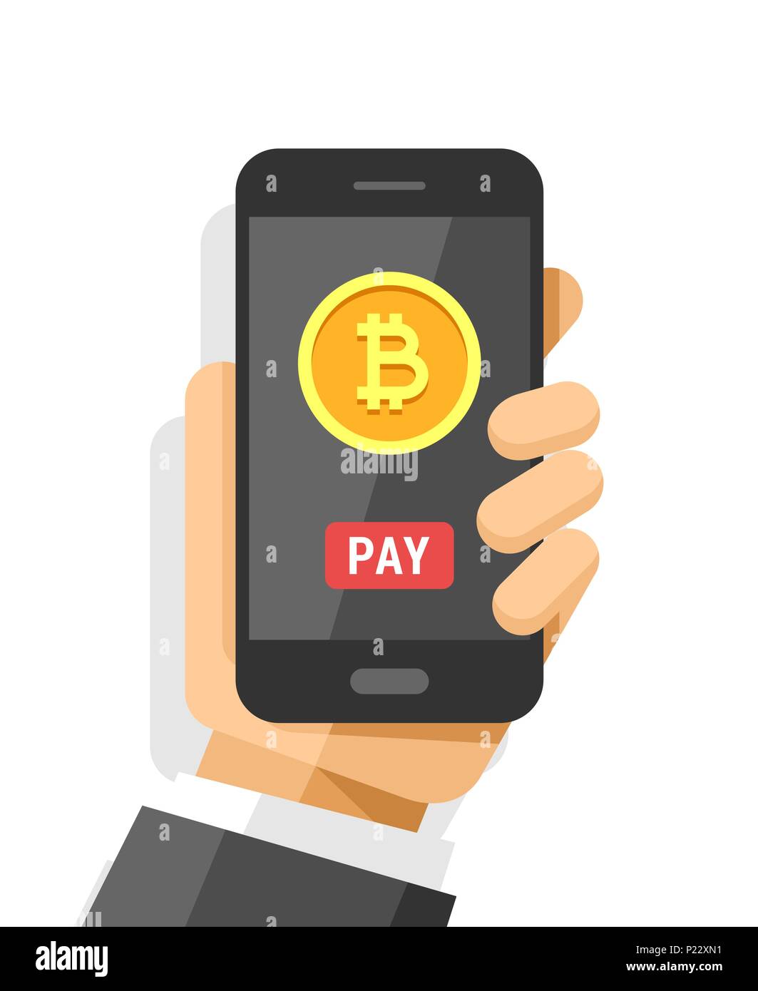 Main tenant isolé téléphone avec service de bitcoin. Vector illustration de  télévision paiement cryptocurrency Image Vectorielle Stock - Alamy