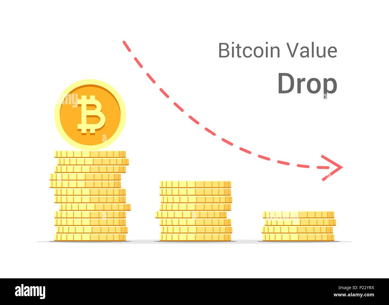 Liste déroulante valeur Bitcoin concept illustration isolé sur fond blanc. Des piles de pièces d'or télévision vecteur Illustration de Vecteur