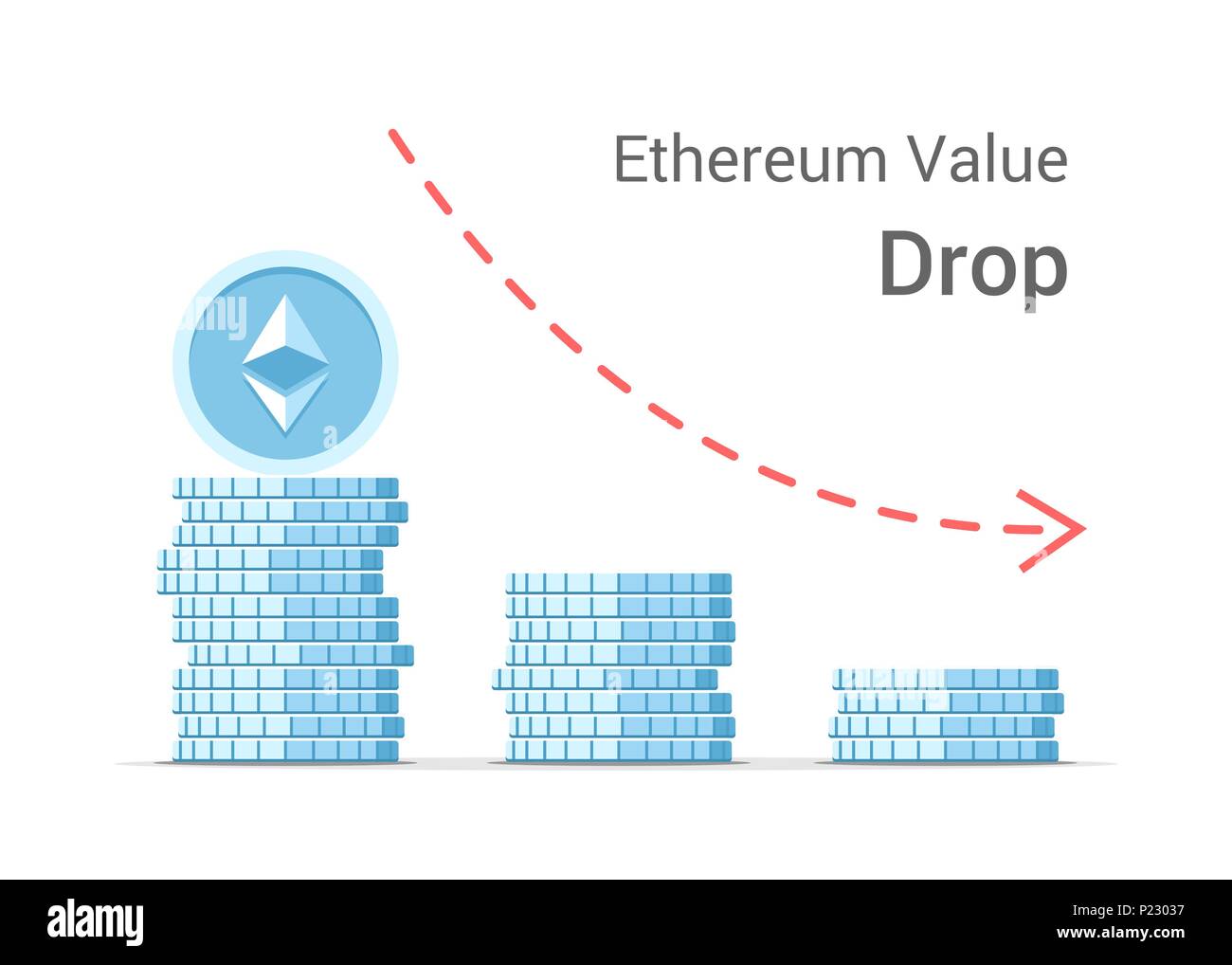 Liste déroulante valeur Ethereum concept illustration isolé sur fond blanc. Des piles de pièces télévision vecteur bleu Illustration de Vecteur