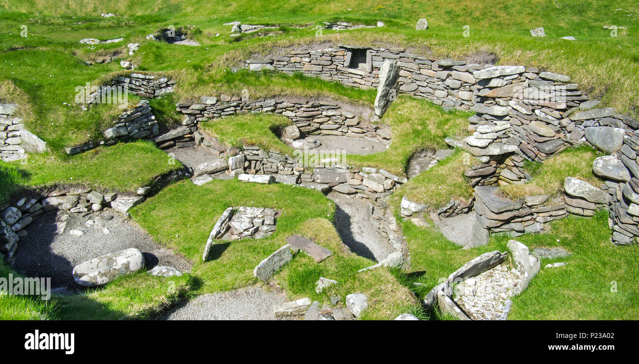 Timonerie de l'âge du fer à Jarlshof, site archéologique montrant 2500 BC et préhistorique colonies scandinaves, tête' Établissement"Sumburgh, Shetland, Scotland, UK Banque D'Images