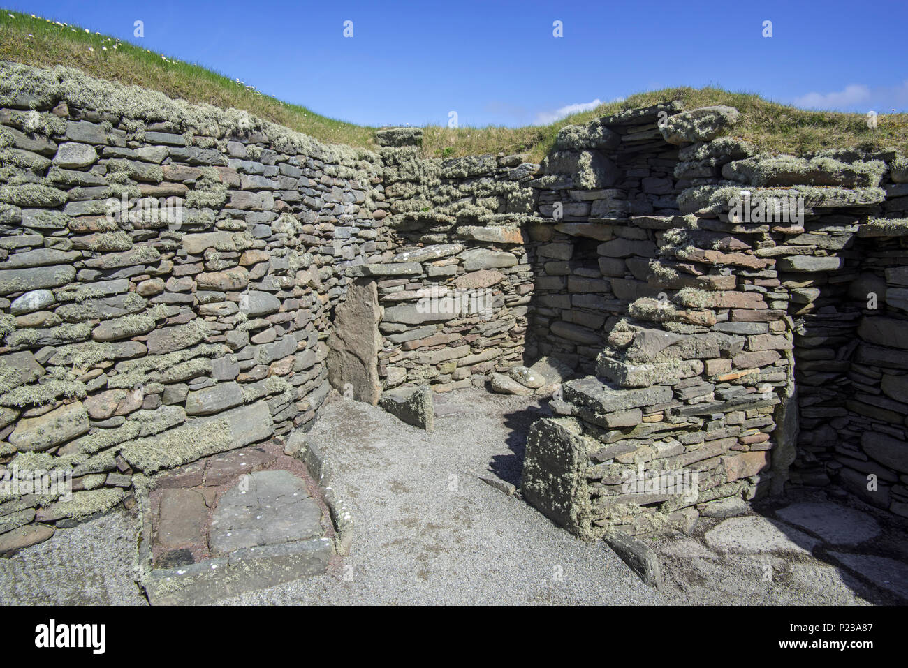 Chambre à Jarlshof, site archéologique montrant 2500 BC et préhistorique colonies scandinaves à l' établissement"Sumburgh Head, Shetland, Scotland, UK Banque D'Images