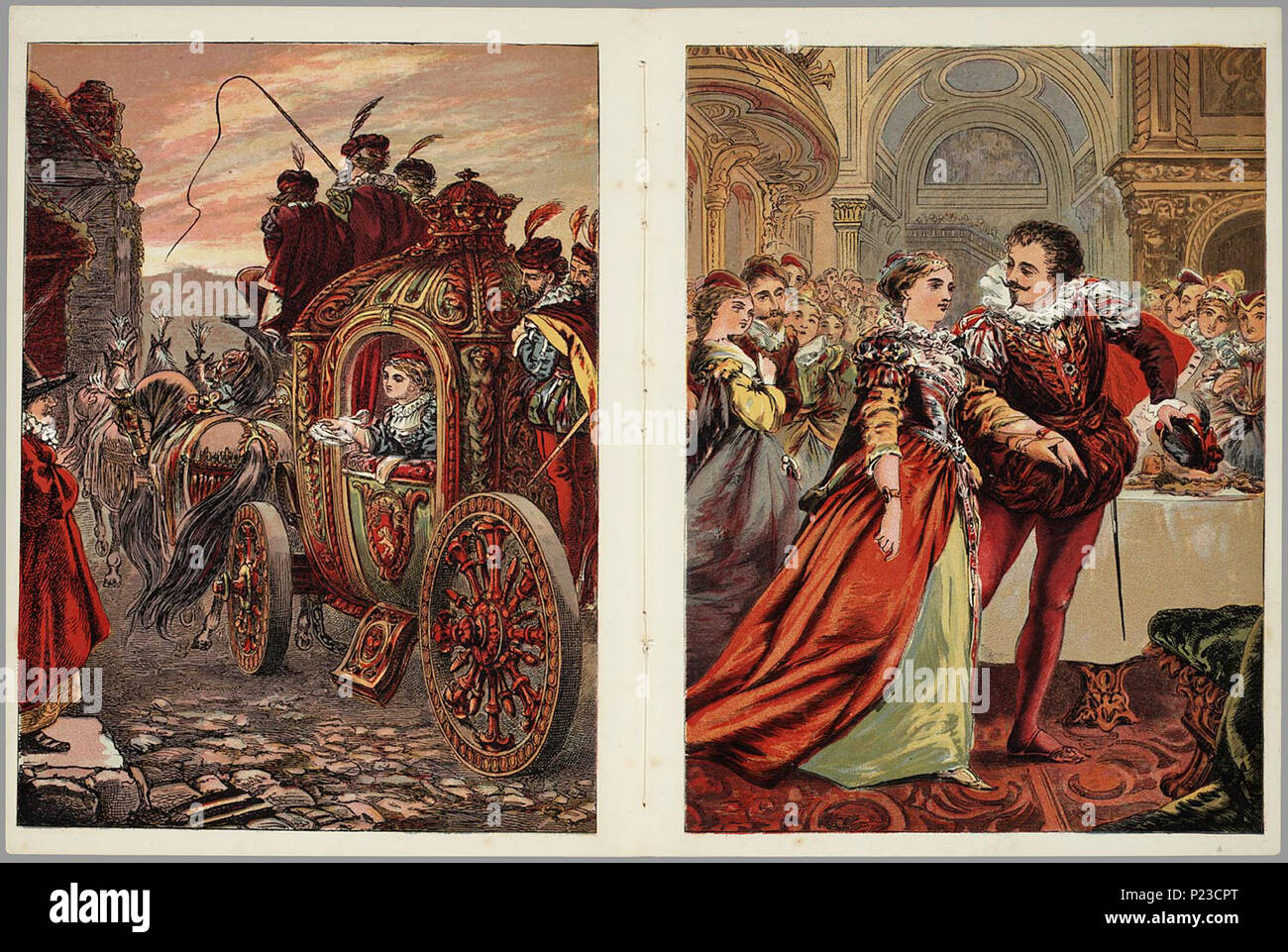 . Asschepoester muiltje, de Het glazen naar / Charles Perrault. Schadd's kinderboeken // Bewerking van het sprookje, s'est réuni 4 pagina's tekst Fr 6 gedetailleerde paginagrote kleurnuances prenten rencontré veel en veel gebruik van Rood à chaud de rijke kleding en intérieurs. Op de voorkant illustratie en een een cirkel, sierletters karikaturale ont rencontré en een figuren gevulde sierrand die doet denken aan de Franse jouet 'Livres'. 4 p., 6 pl. bl : gekl. lith // De keerzijde der illustraties est onbedrukt // Datering dans : Brinkman onder Schadd's kinderboeken // Ingekleurd : 0,50 f // Prentenboeken Sprookjes . Ch Banque D'Images