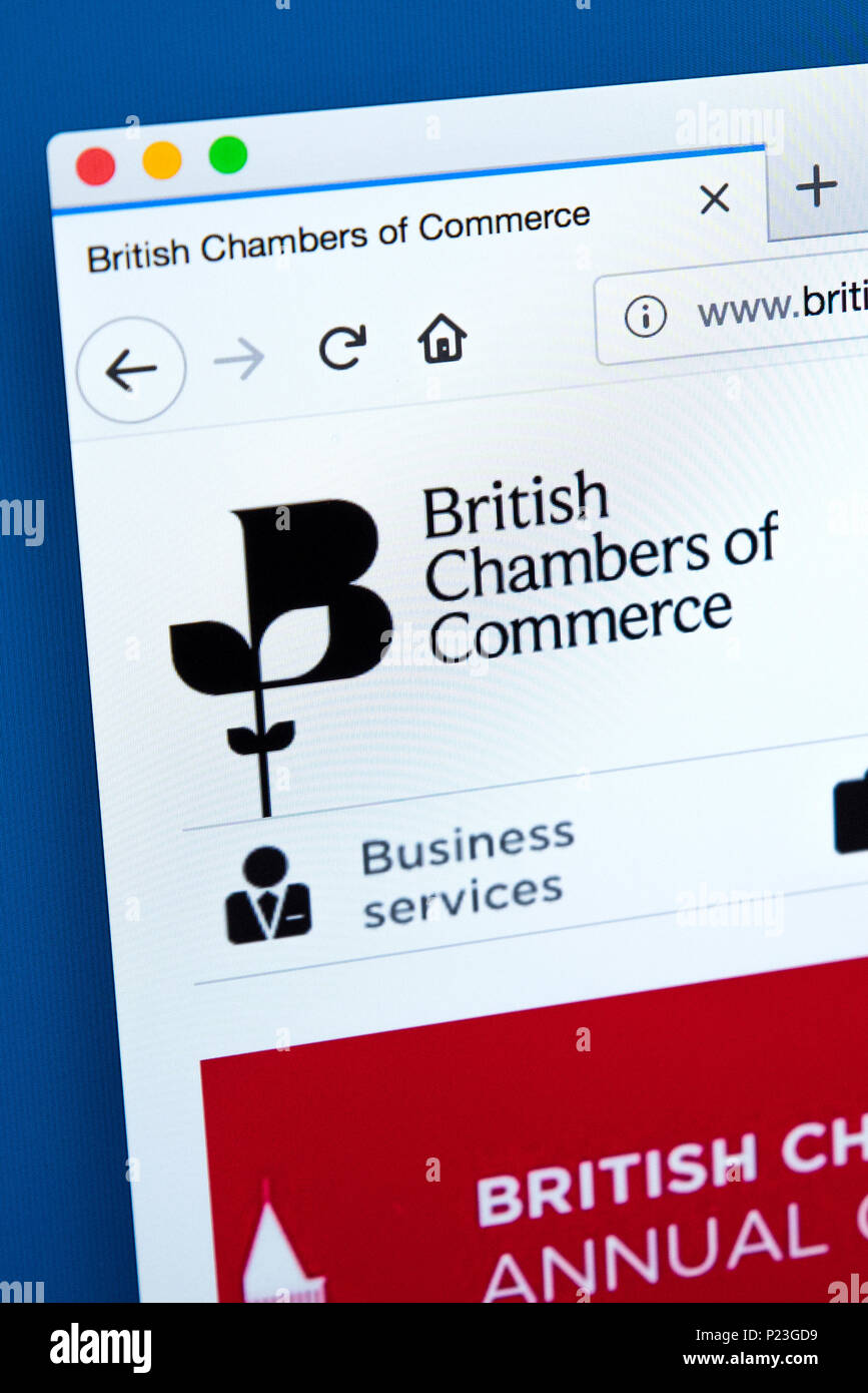 Londres, Royaume-Uni - 22 février 2018 : La page d'accueil du site officiel de la Chambre de Commerce Britannique - l'Office national de l'organe de représentation de l'Accred Banque D'Images