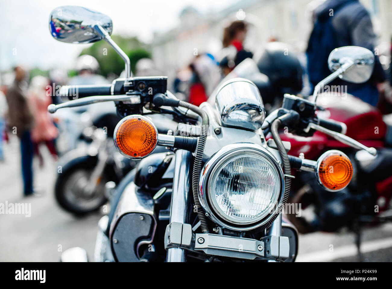 Une partie de la moto avec une faible profondeur de champ Banque D'Images
