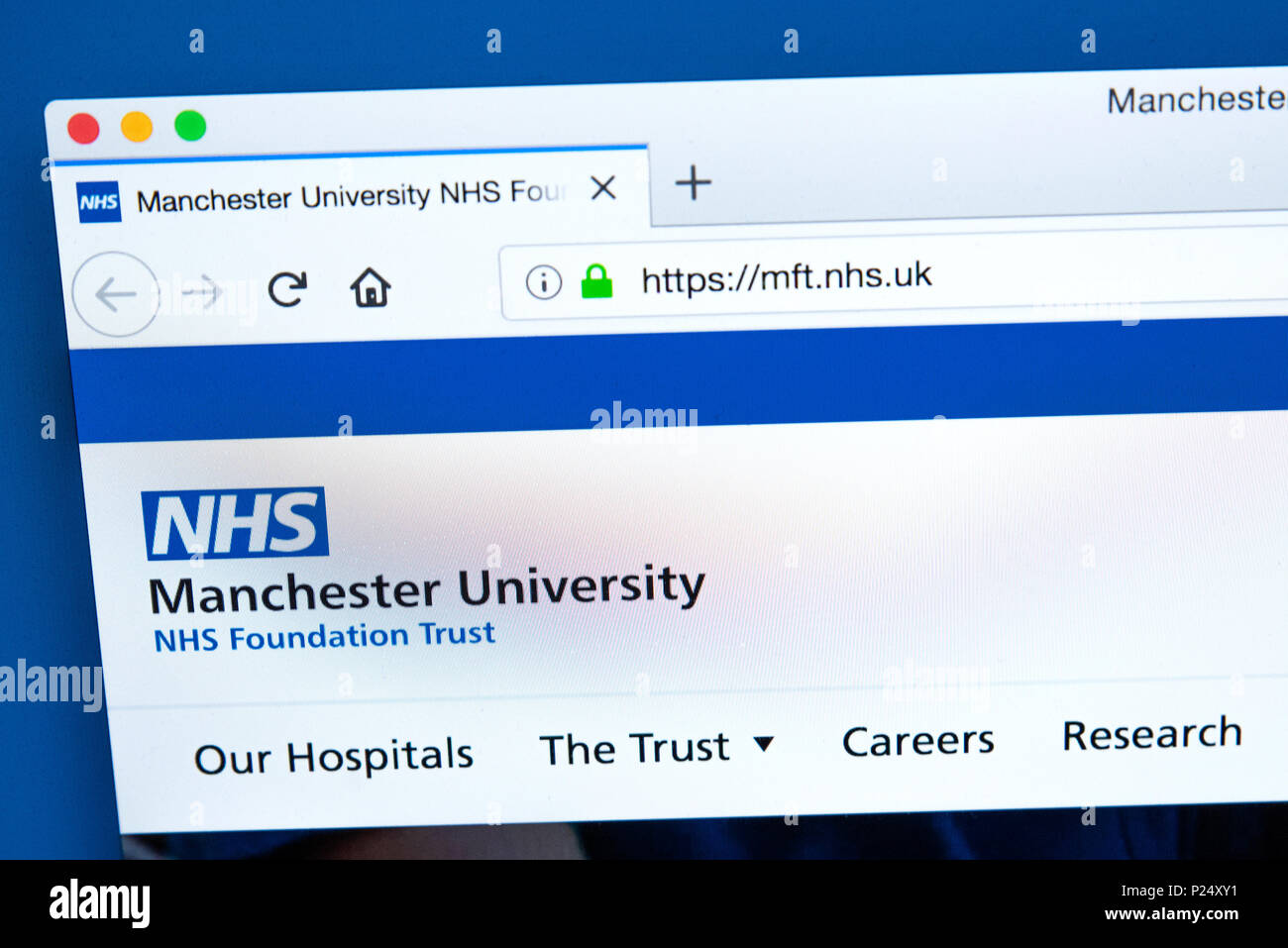 Londres, UK - 5 mars 2018 : La page d'accueil du site web officiel de la Manchester University NHS Foundation Trust, le 5 mars 2018. Banque D'Images