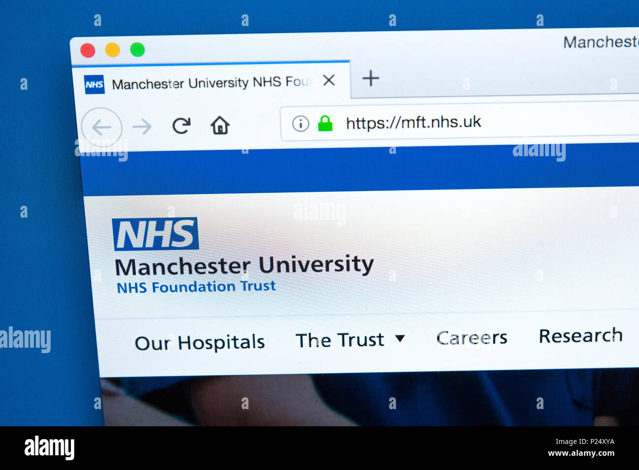 Londres, UK - 5 mars 2018 : La page d'accueil du site web officiel de la Manchester University NHS Foundation Trust, le 5 mars 2018. Banque D'Images