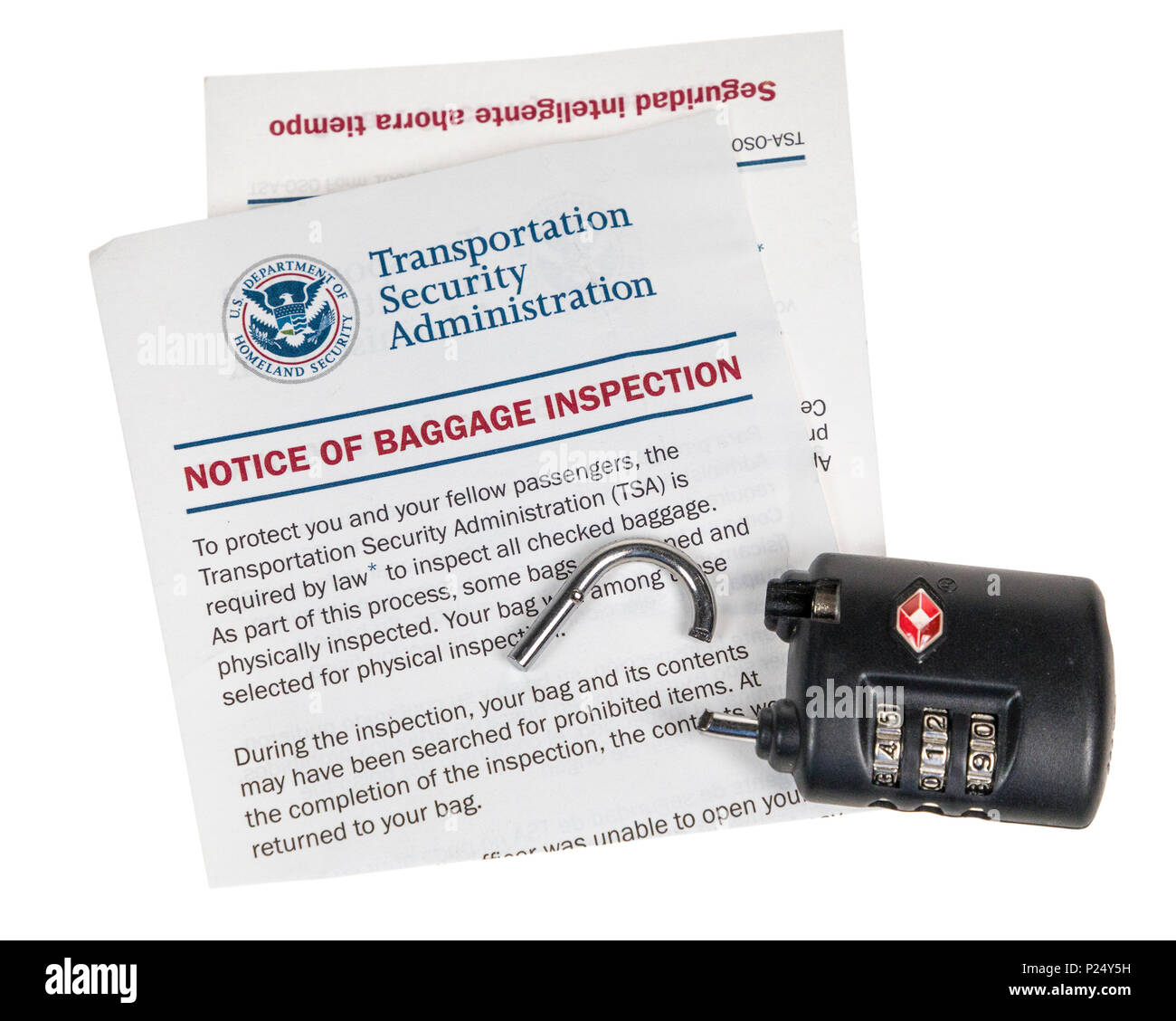 Serrure TSA coupé par sac Transport Security Administration aux Etats-Unis, au lieu de l'ouvrir à l'aide d'une clé Banque D'Images