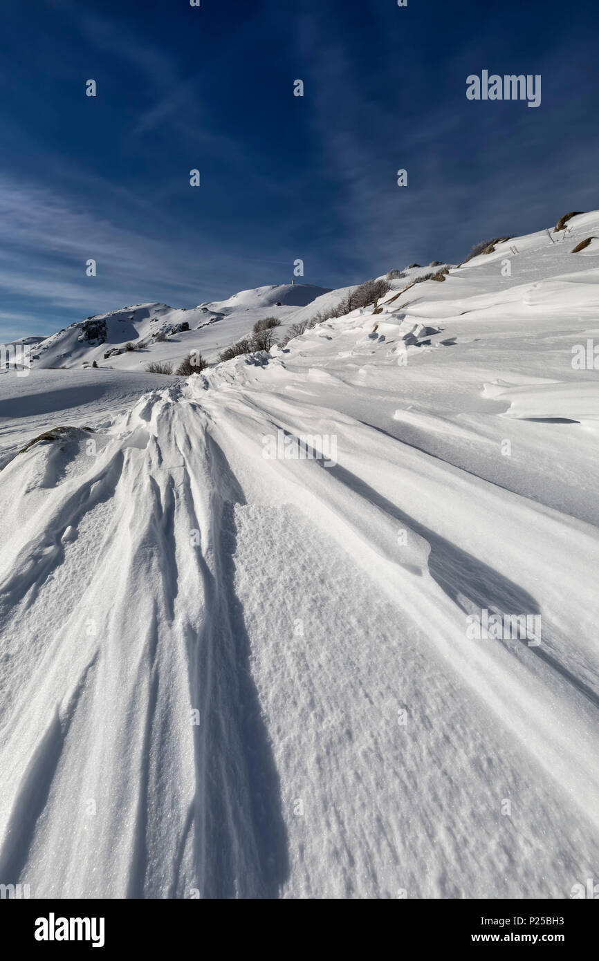 Le vent dessine la neige, la Nuda monter, province de Reggio Emilia, l'Émilie-Romagne, Italie, Europe district Banque D'Images