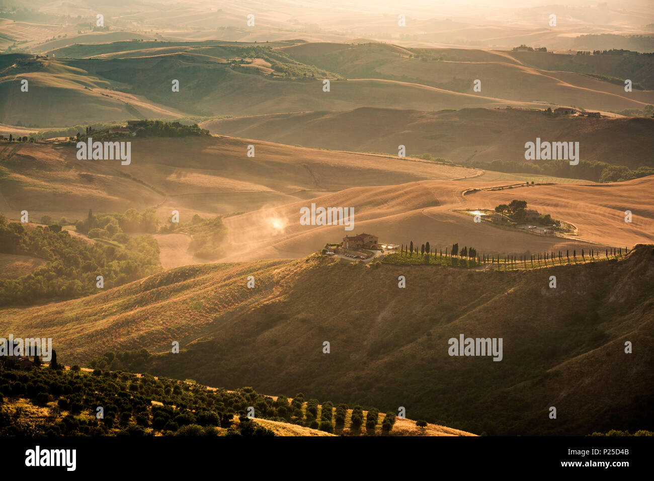 Balze di Volterra au coucher du soleil, Toscane, Italie Banque D'Images